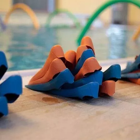 Delphin-Schwimmscheiben am Beckenrand